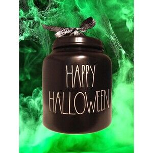 Rae Dunn Happy HALLOWEEN Canister Matte Black Ceramic Cookie Jar